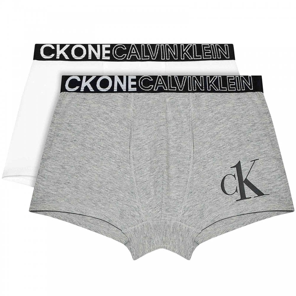 Boys 2 Pack CK One Boxer Trunk, Grey Heather/PVH White Boxersand