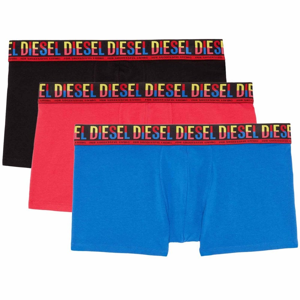 DIESEL 3Pack Cotton Stretch Trunk, Blue/Red/Black