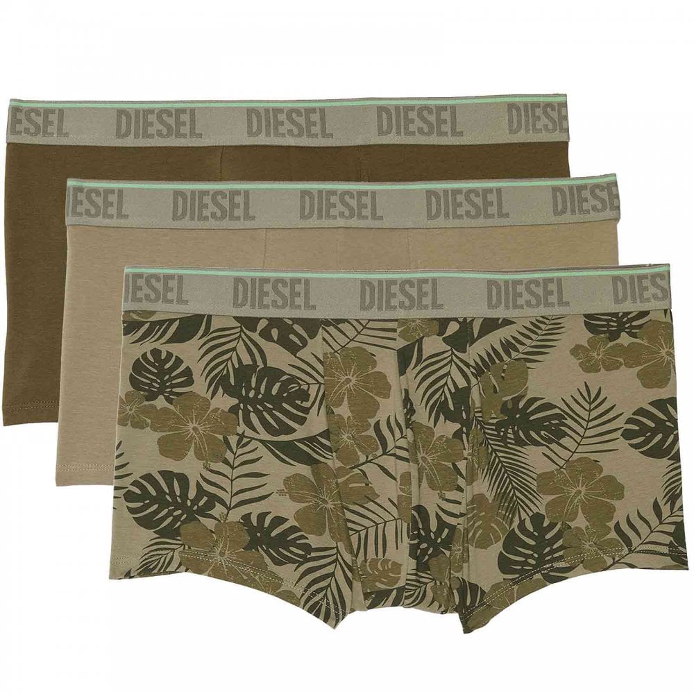 DIESEL 3Pack Cotton Stretch Trunk, Tropical Print/Green Boxersand