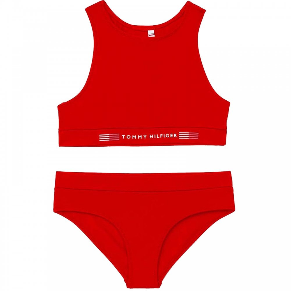 Girls Swim Crop Top Bikini Set, Primary Red