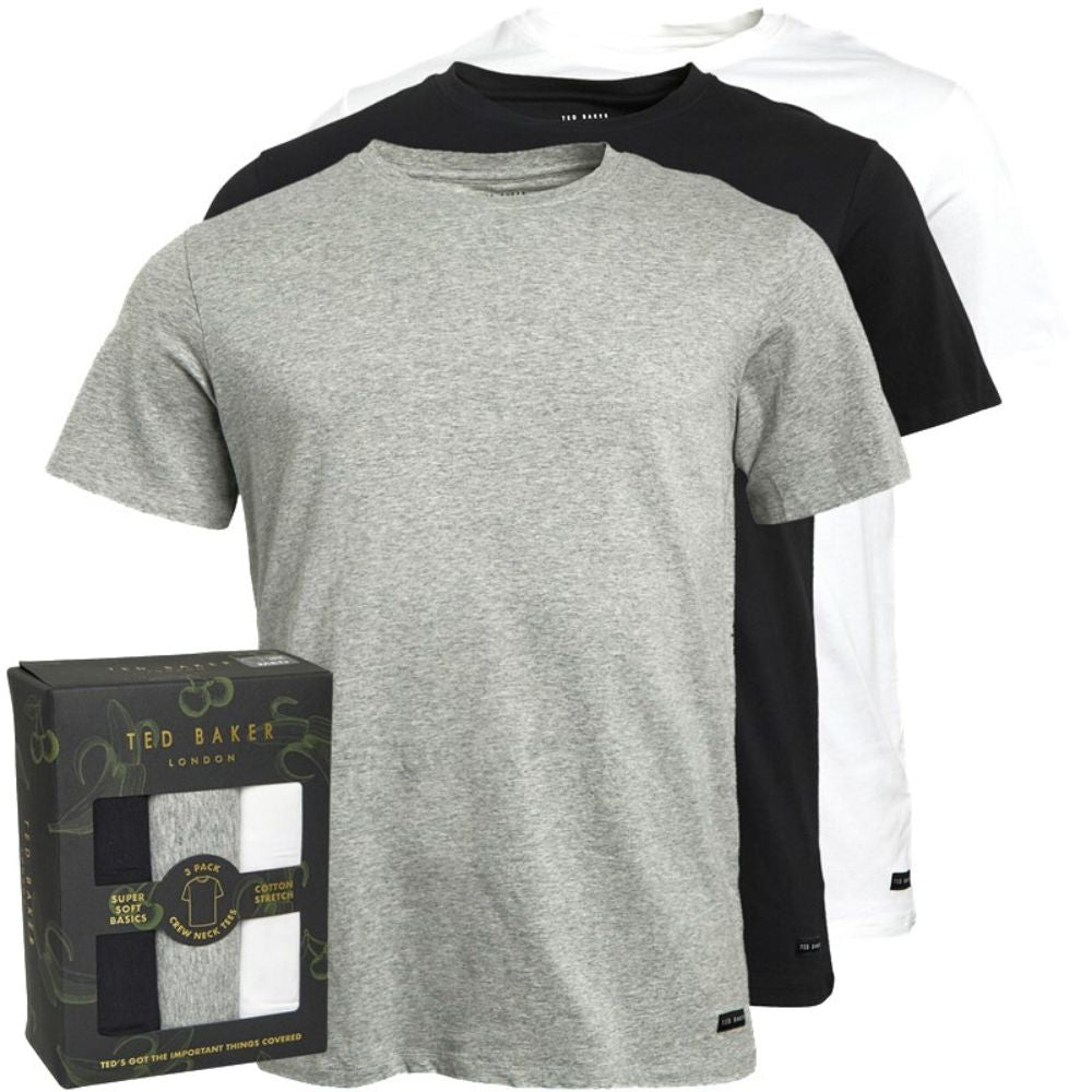 Ted Baker - 3 - Pack Cotton Stretch Crew - Neck T-Shirts, Black/White/Grey - Boxers - and - Briefs.net