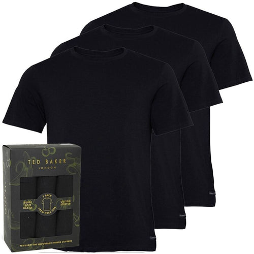 Ted Baker - Cotton Stretch 3 - Pack Crew - Neck T-Shirts, Black - Boxers - and - Briefs.net