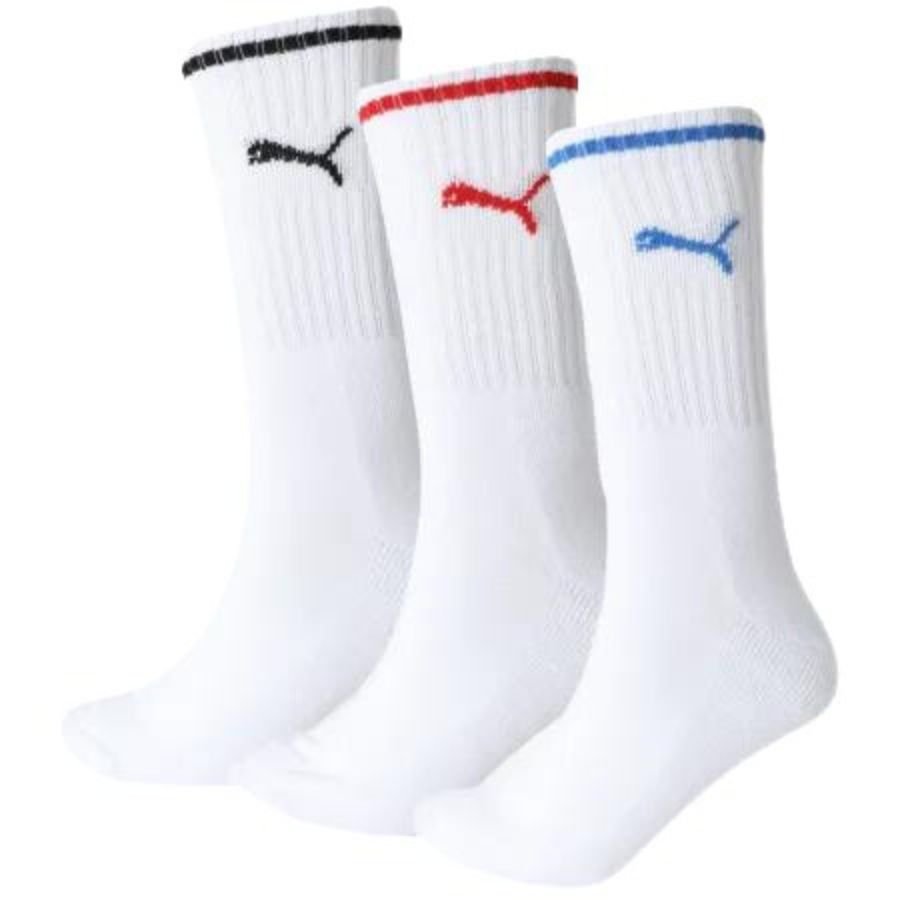 Puma - 3 - Pack Stripe Sports Socks, White w/ red/black/blue - Boxers - and - Briefs.net