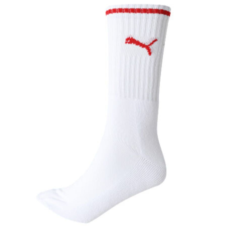 Puma - 3 - Pack Stripe Sports Socks, White w/ red/black/blue - Boxers - and - Briefs.net