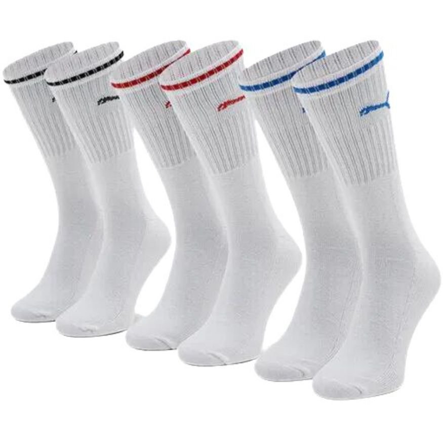 Puma - 3 - Pack Stripe Sports Socks, White w/ red/black/blue - Boxers - and - Briefs.net