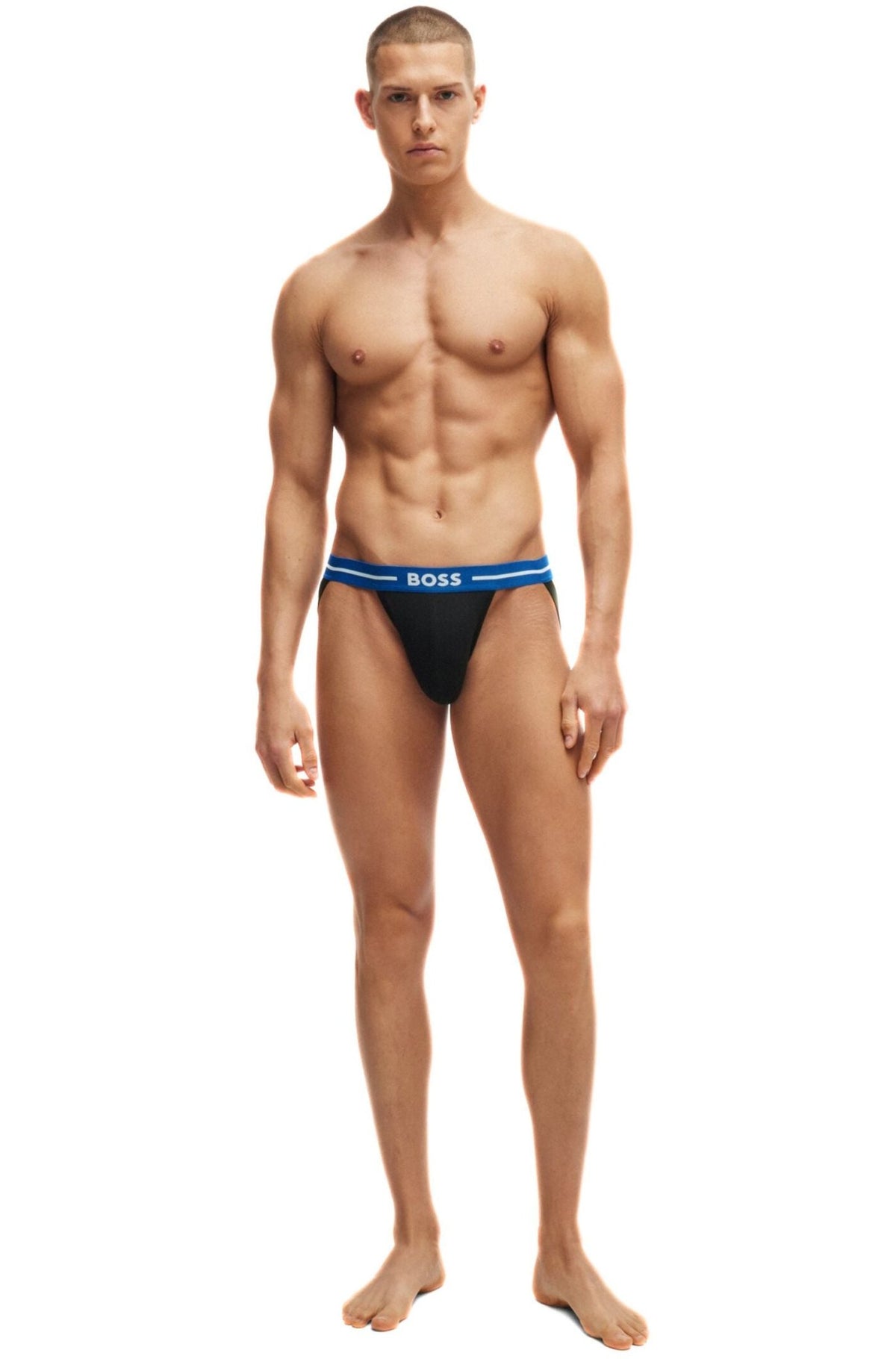 BOSS - 3 - Pack Power Contrast Waistband Jockstraps, Black w/ blue/green - Boxers - and - Briefs.net