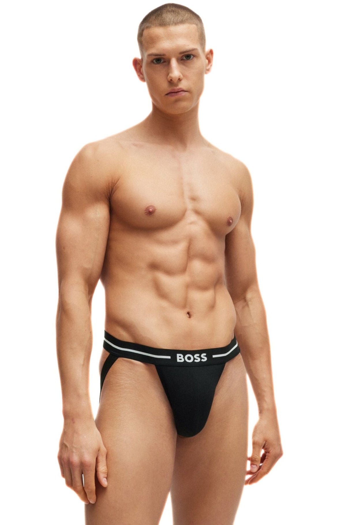 BOSS - 3 - Pack Power Contrast Waistband Jockstraps, Black w/ blue/green - Boxers - and - Briefs.net