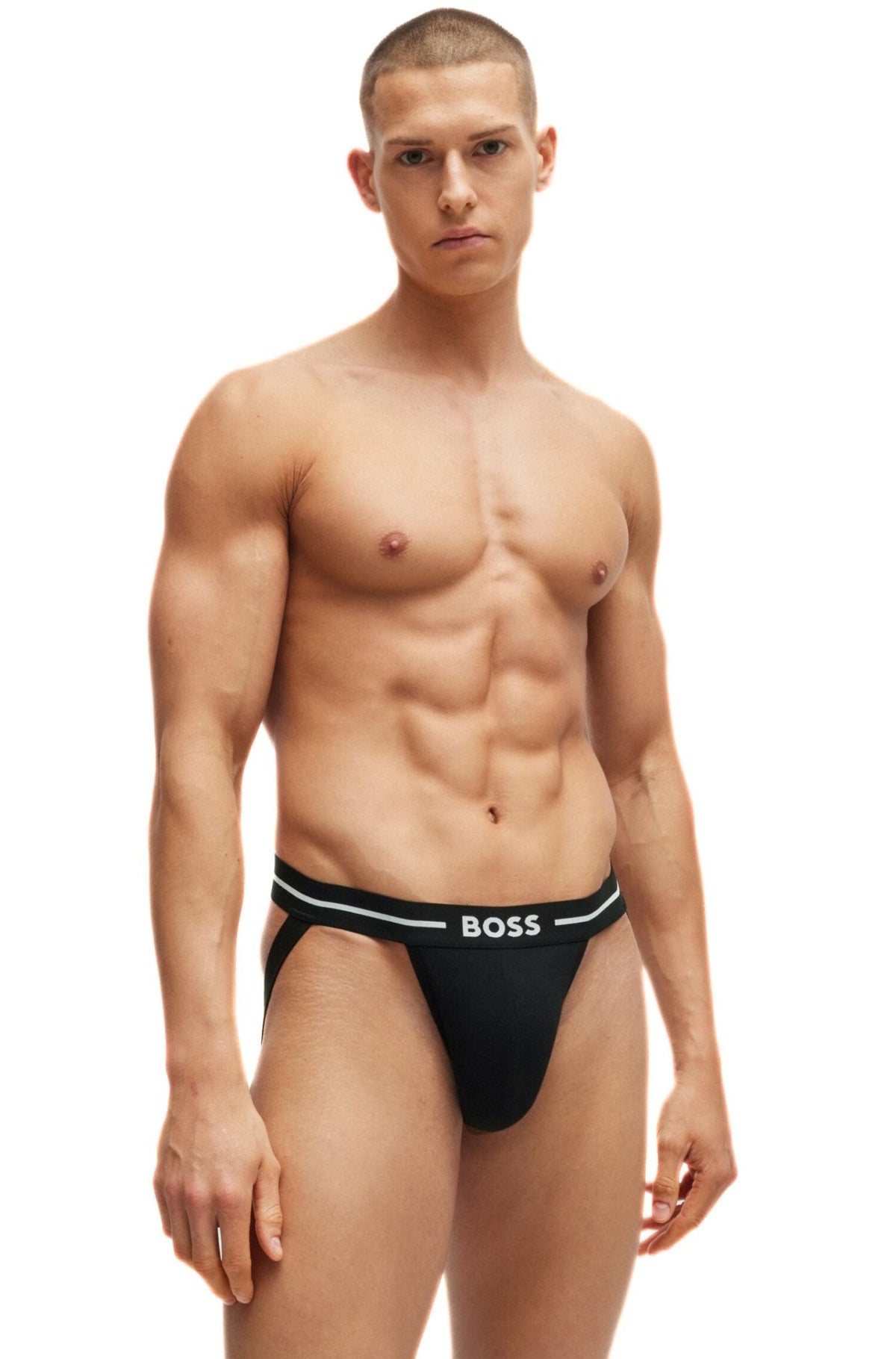 BOSS - 3 - Pack Power Contrast Waistband Jockstraps, Black w/ blue/green - Boxers - and - Briefs.net