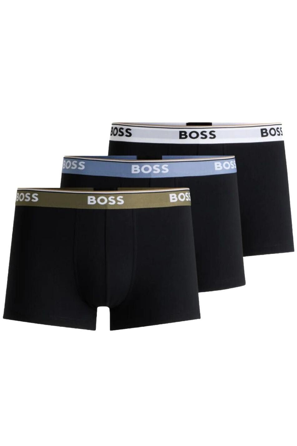 BOSS - 3 - Pack Power Logo Boxer Trunks, Black w/ blue/khaki/white - Boxers - and - Briefs.net