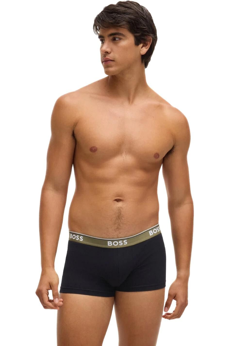 BOSS - 3 - Pack Power Logo Boxer Trunks, Black w/ blue/khaki/white - Boxers - and - Briefs.net