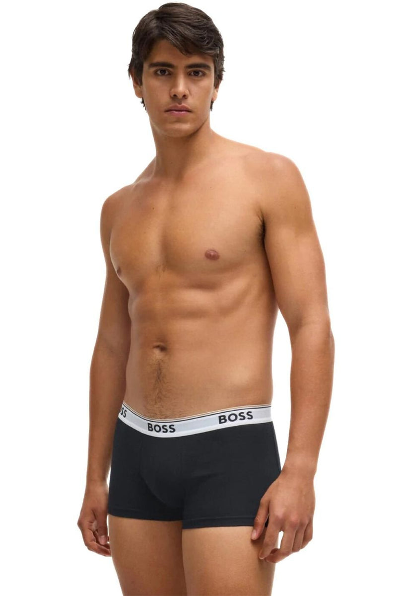 BOSS - 3 - Pack Power Logo Boxer Trunks, Black w/ blue/khaki/white - Boxers - and - Briefs.net