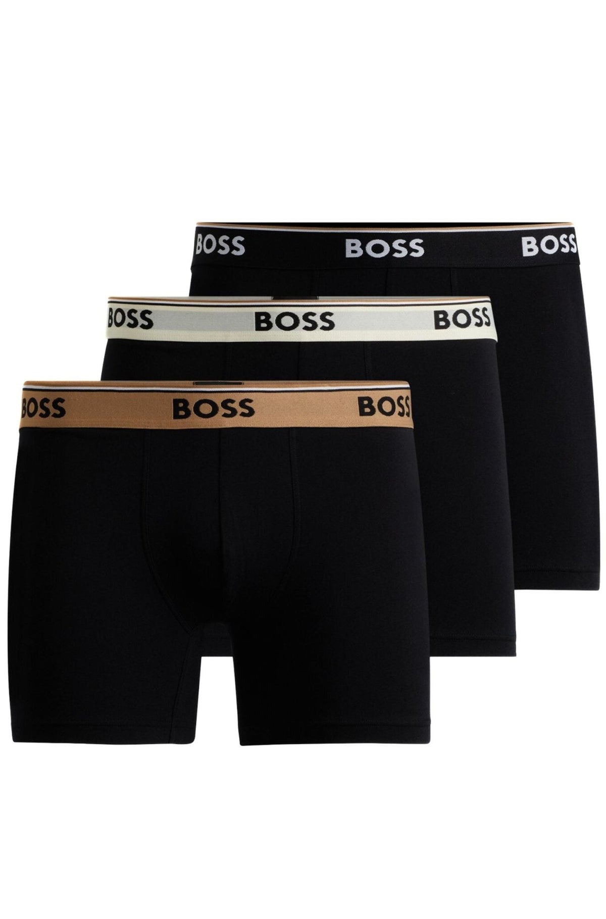 BOSS - 3 - Pack Power Logo Boxer Briefs, Black w/ gold/silver - Boxers - and - Briefs.net