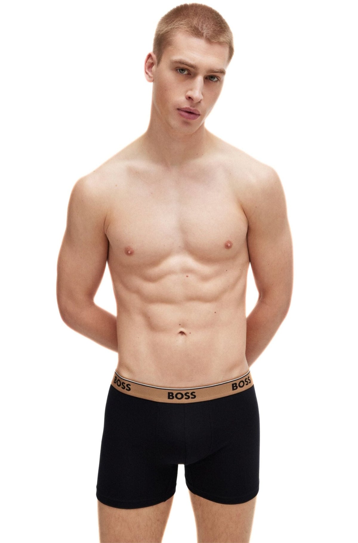 BOSS - 3 - Pack Power Logo Boxer Briefs, Black w/ gold/silver - Boxers - and - Briefs.net