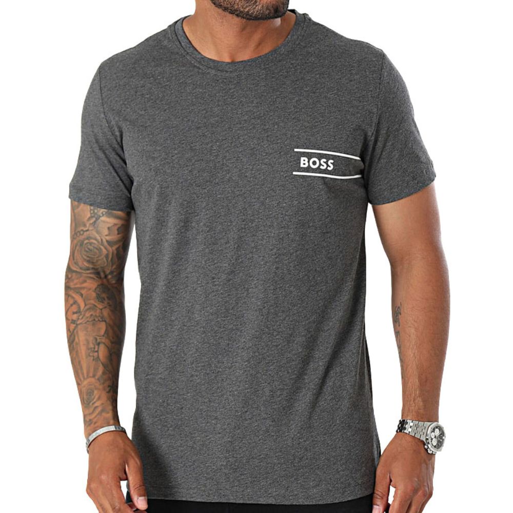 BOSS - Luxe Cotton 24 Logo T-Shirt, Charcoal Grey - Boxers - and - Briefs.net