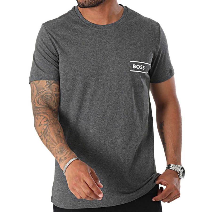 BOSS - Luxe Cotton 24 Logo T-Shirt, Charcoal Grey - Boxers - and - Briefs.net