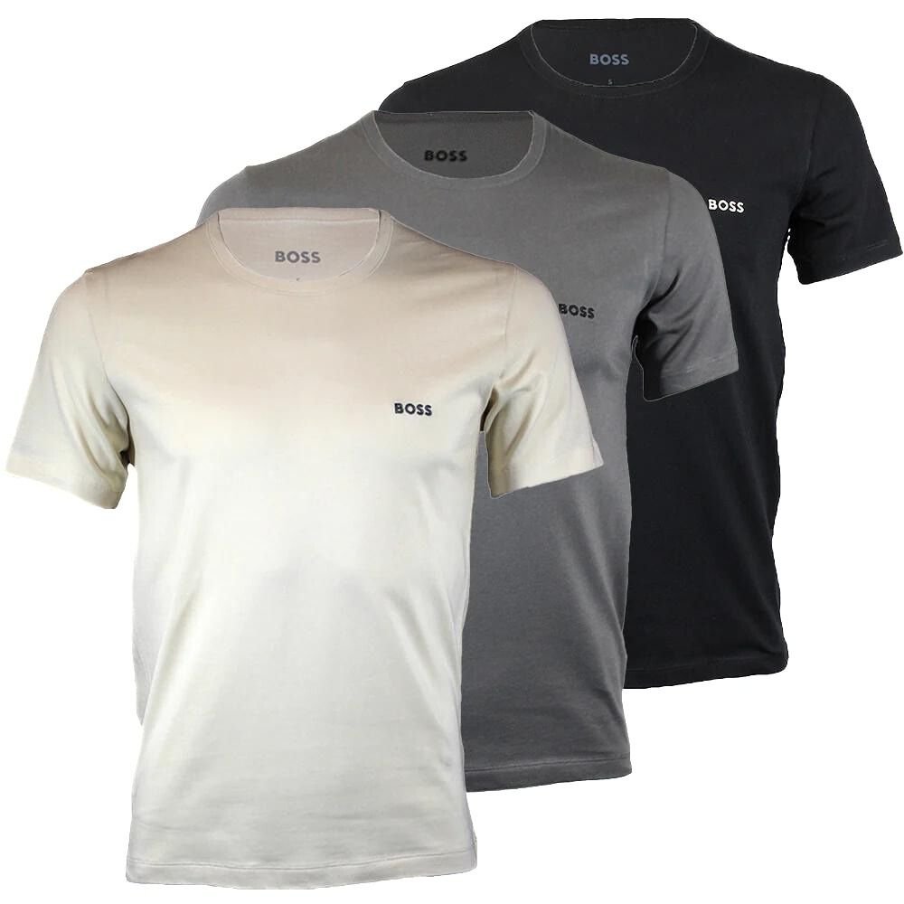 BOSS - 3 - Pack Crew - Neck T-Shirts, Black/Grey/Ecru - Boxers - and - Briefs.net