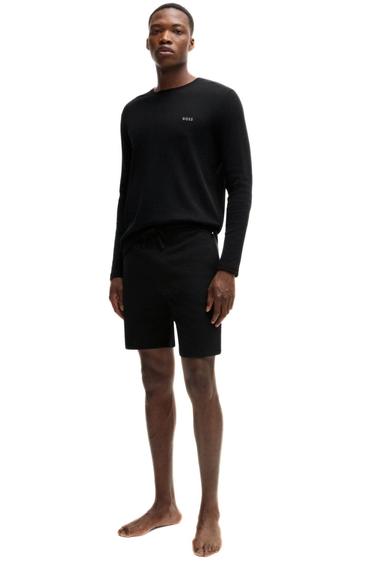 BOSS - Lightweight Mini Waffle Lounge Shorts, Black - Boxers - and - Briefs.net