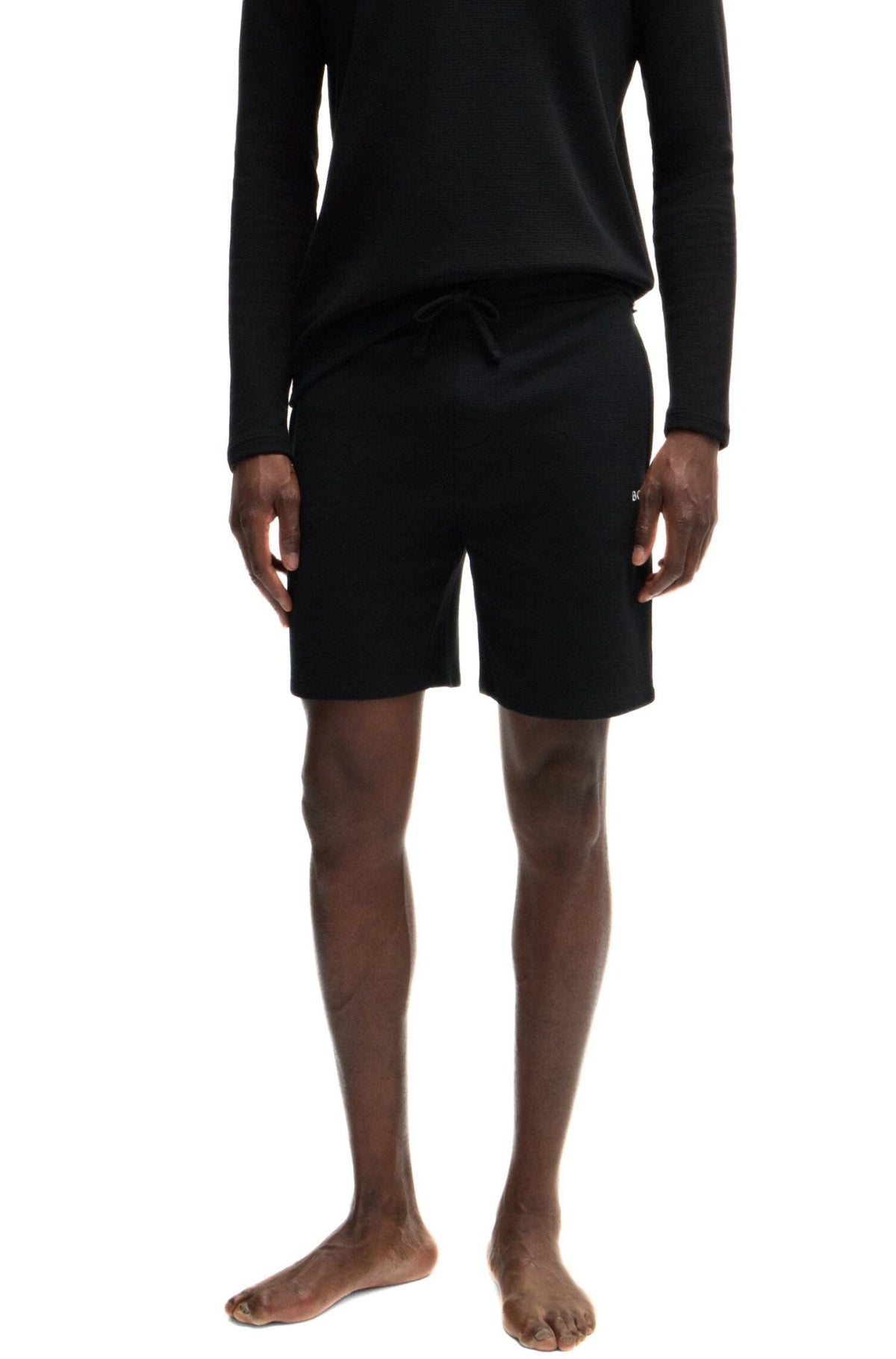 BOSS - Lightweight Mini Waffle Lounge Shorts, Black - Boxers - and - Briefs.net