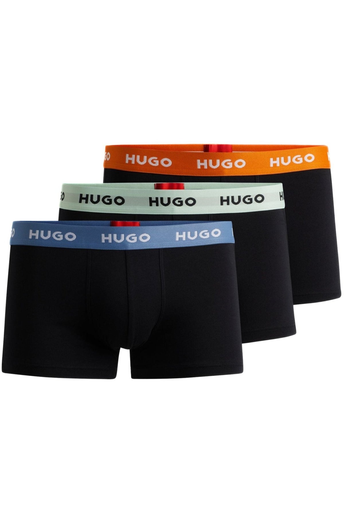 HUGO - 3 - Pack Classic Logo Boxer Trunks, Black w/ orange/blue/mint - Boxers - and - Briefs.net