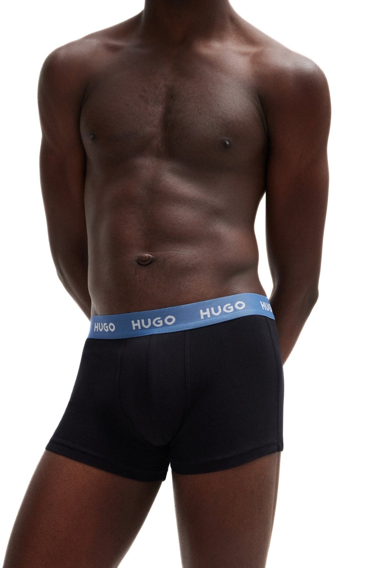 HUGO - 3 - Pack Classic Logo Boxer Trunks, Black w/ orange/blue/mint - Boxers - and - Briefs.net