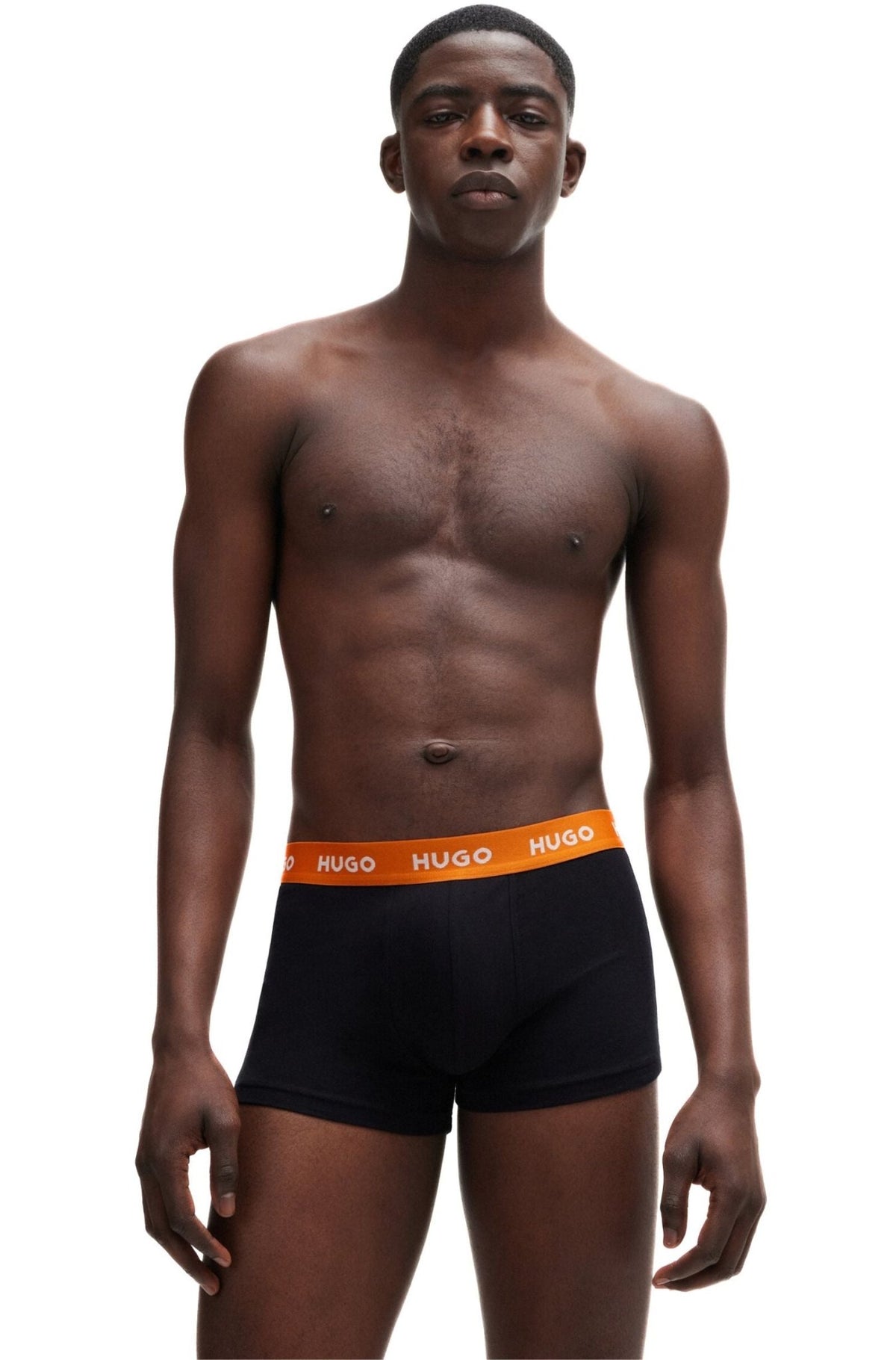 HUGO - 3 - Pack Classic Logo Boxer Trunks, Black w/ orange/blue/mint - Boxers - and - Briefs.net