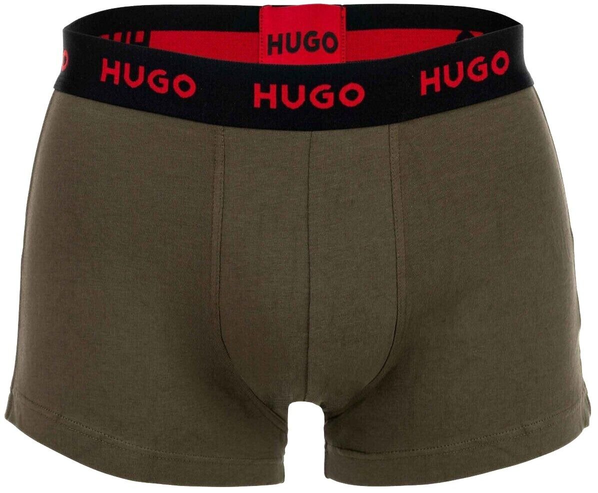 HUGO - 3 - Pack Classic Logo Boxer Trunks, Black/Red/Khaki - Boxers - and - Briefs.net