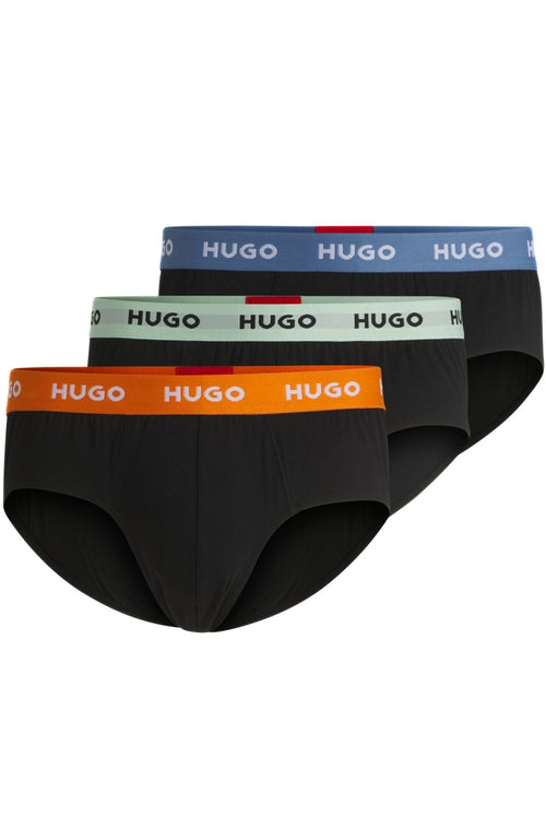 HUGO - 3 - Pack Classic Logo Briefs, Black w/ orange/blue/mint - Boxers - and - Briefs.net