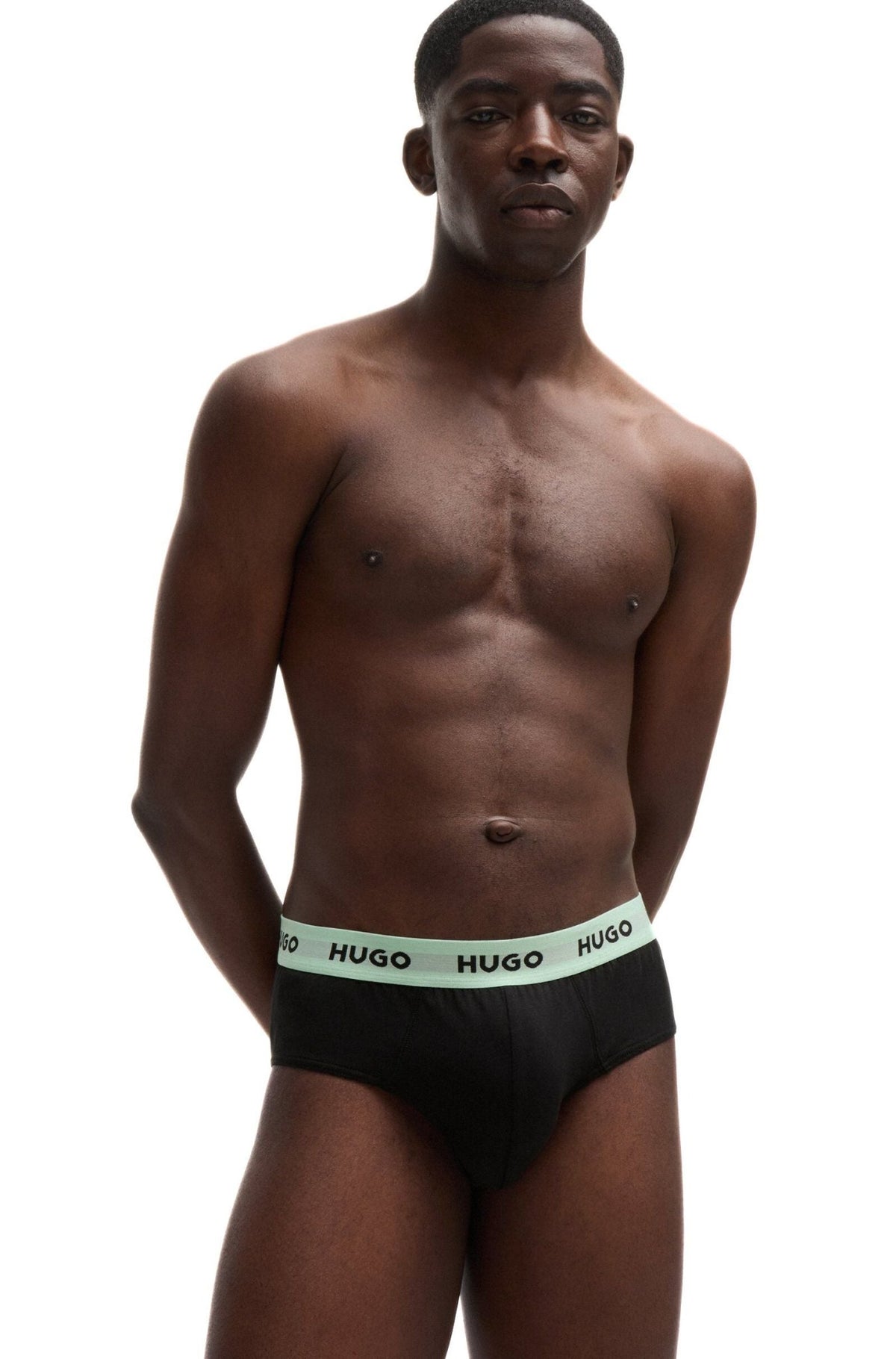 HUGO - 3 - Pack Classic Logo Briefs, Black w/ orange/blue/mint - Boxers - and - Briefs.net