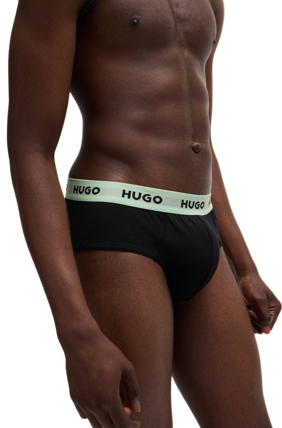 HUGO - 3 - Pack Classic Logo Briefs, Black w/ orange/blue/mint - Boxers - and - Briefs.net