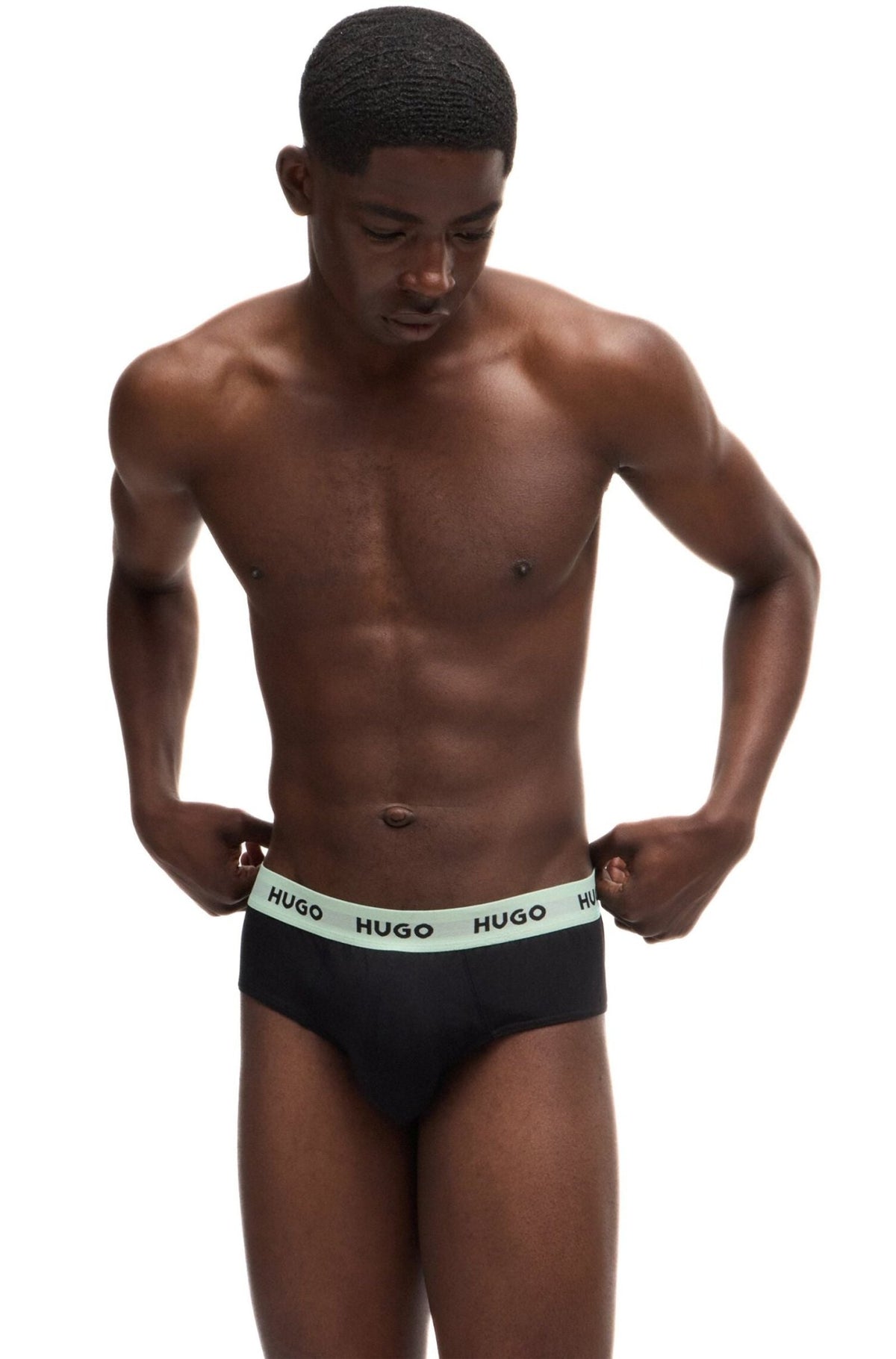 HUGO - 3 - Pack Classic Logo Briefs, Black w/ orange/blue/mint - Boxers - and - Briefs.net