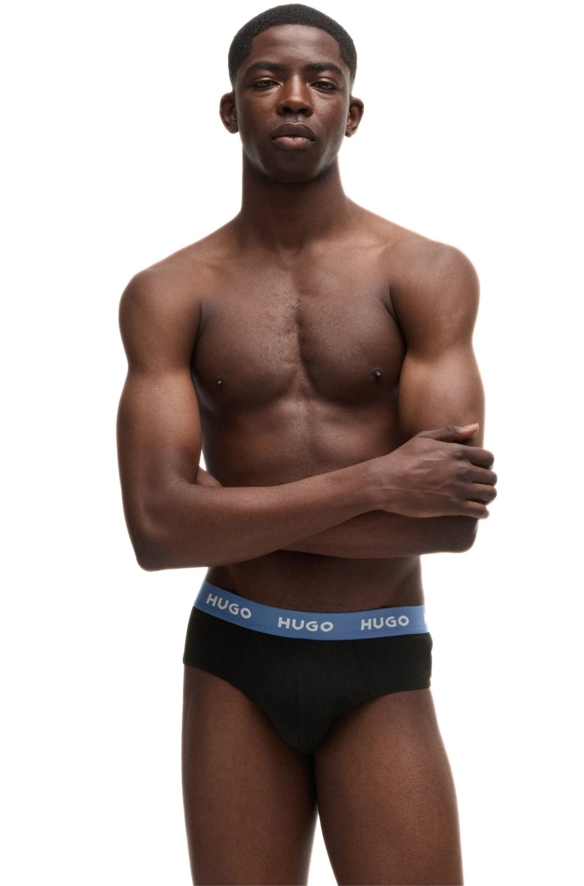 HUGO - 3 - Pack Classic Logo Briefs, Black w/ orange/blue/mint - Boxers - and - Briefs.net