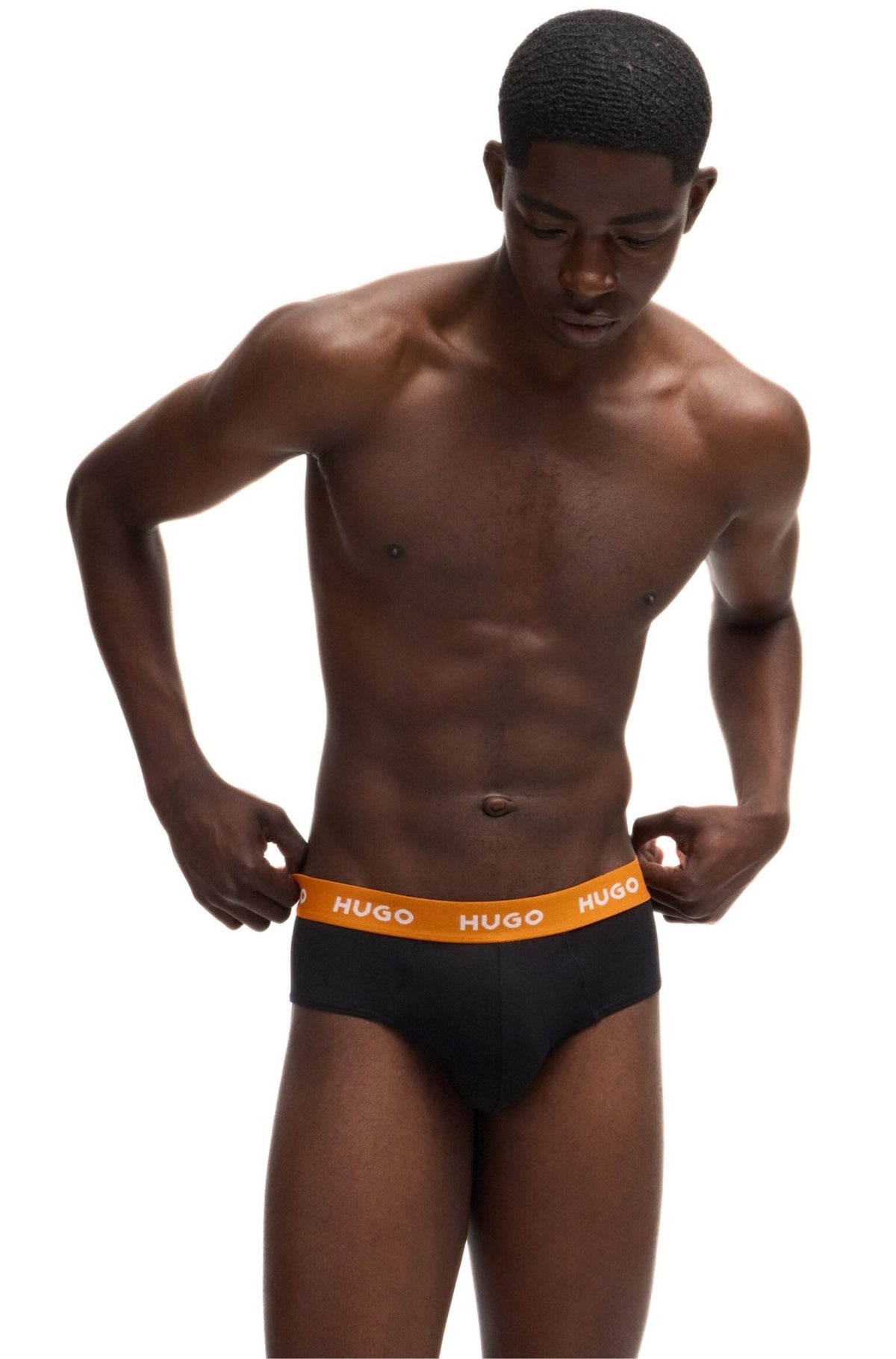 HUGO - 3 - Pack Classic Logo Briefs, Black w/ orange/blue/mint - Boxers - and - Briefs.net