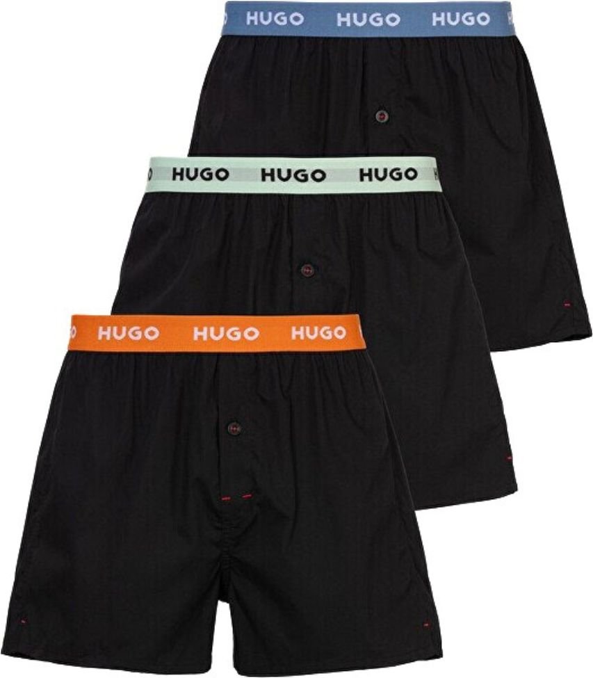 HUGO - 3 - Pack Classic Logo Woven Boxer Shorts, Black w/ orange/blue/mint - Boxers - and - Briefs.net