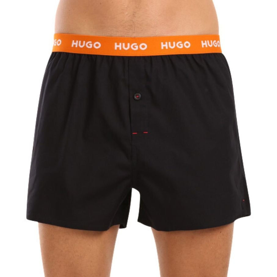 HUGO - 3 - Pack Classic Logo Woven Boxer Shorts, Black w/ orange/blue/mint - Boxers - and - Briefs.net