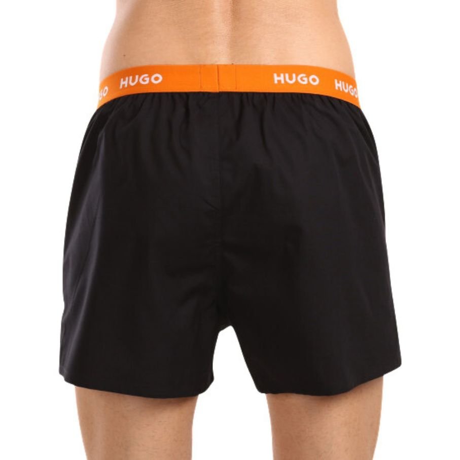 HUGO - 3 - Pack Classic Logo Woven Boxer Shorts, Black w/ orange/blue/mint - Boxers - and - Briefs.net