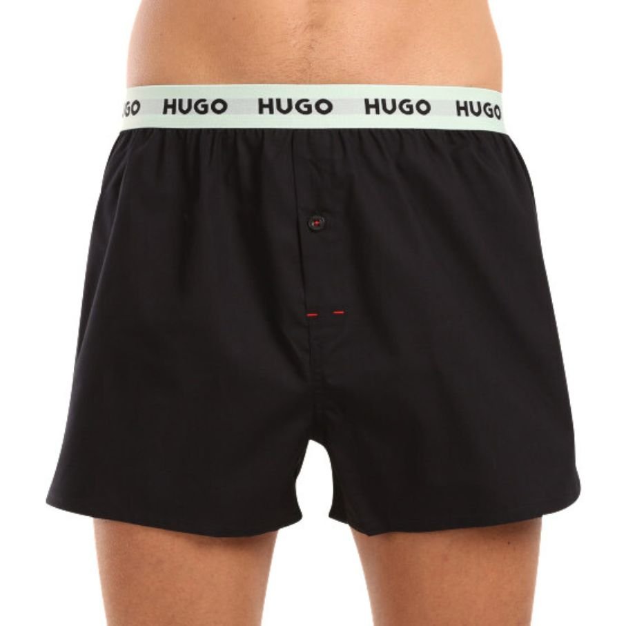 HUGO - 3 - Pack Classic Logo Woven Boxer Shorts, Black w/ orange/blue/mint - Boxers - and - Briefs.net