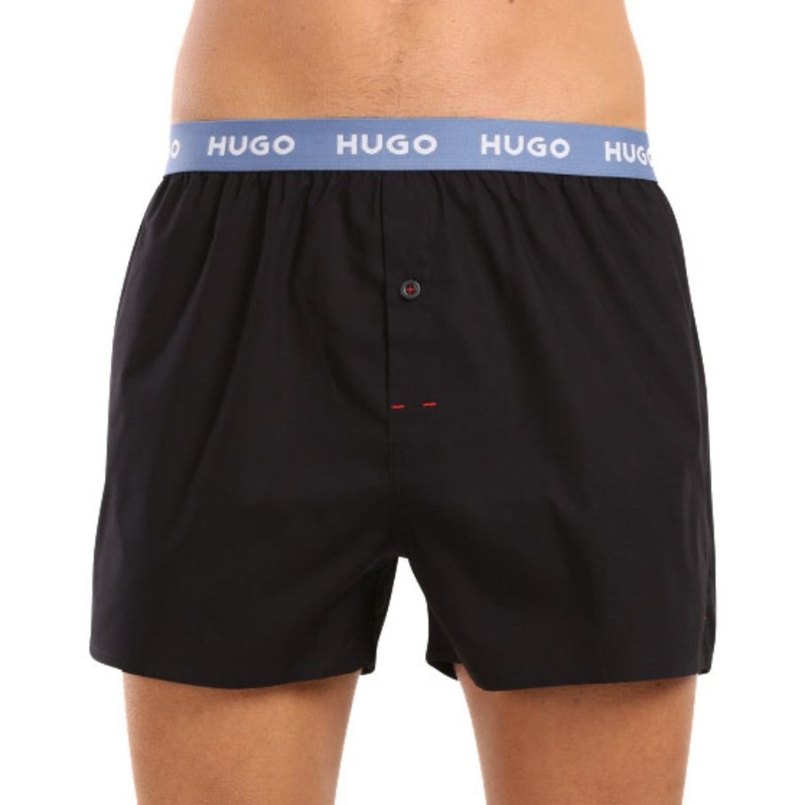 HUGO - 3 - Pack Classic Logo Woven Boxer Shorts, Black w/ orange/blue/mint - Boxers - and - Briefs.net