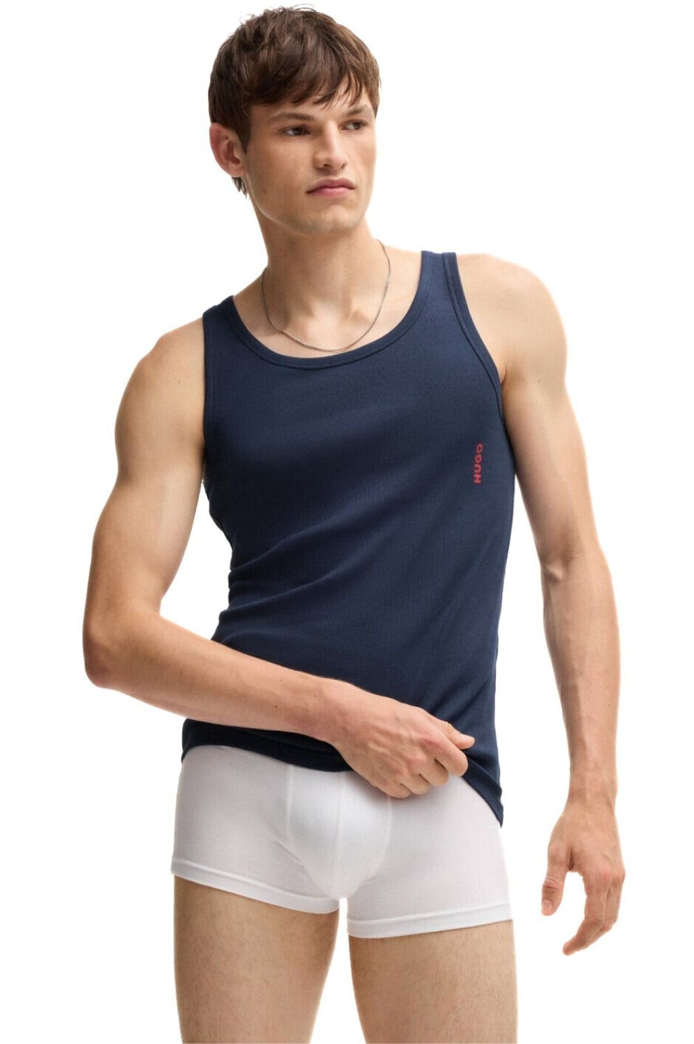 HUGO - 2 - Pack Ribbed Tank Top Vests, Mint/Navy - Boxers - and - Briefs.net