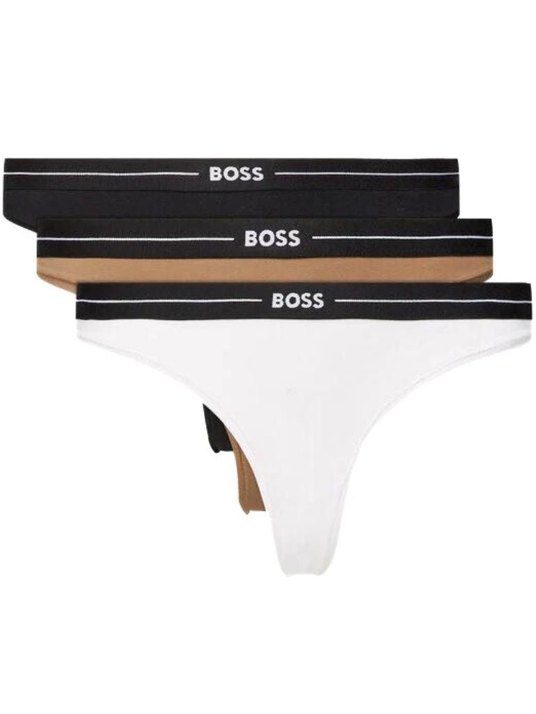 BOSS - 3 - Pack Power Logo Thongs, Black/White/Beige - Boxers - and - Briefs.net