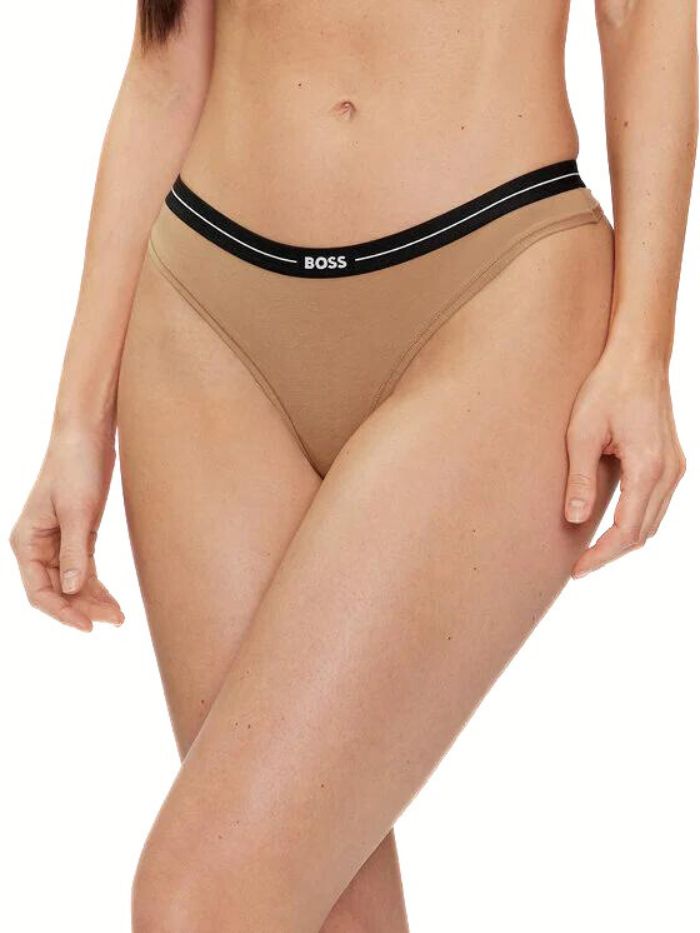 BOSS - 3 - Pack Power Logo Thongs, Black/White/Beige - Boxers - and - Briefs.net