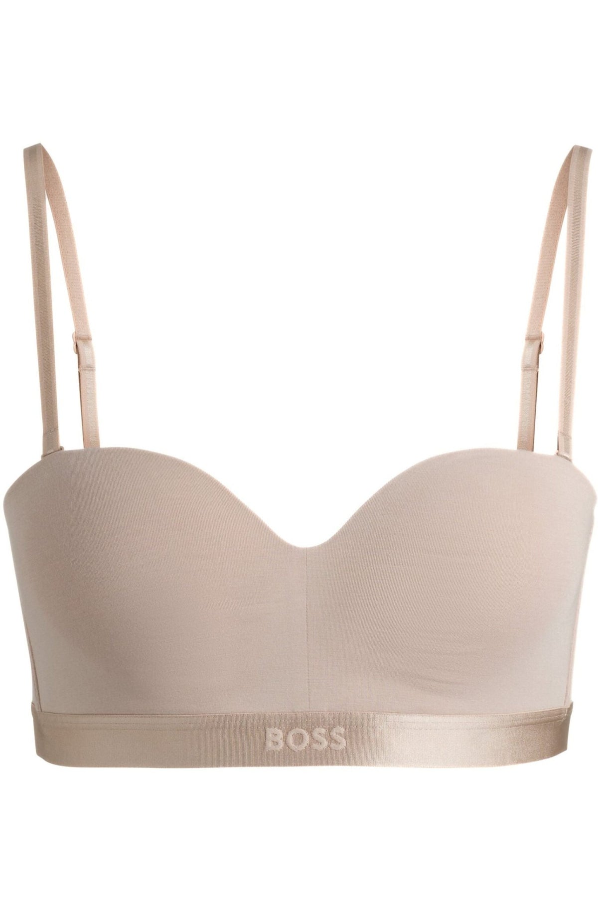 BOSS - Bea Cotton Modal Padded Triangle Bra, Light Beige - Boxers - and - Briefs.net