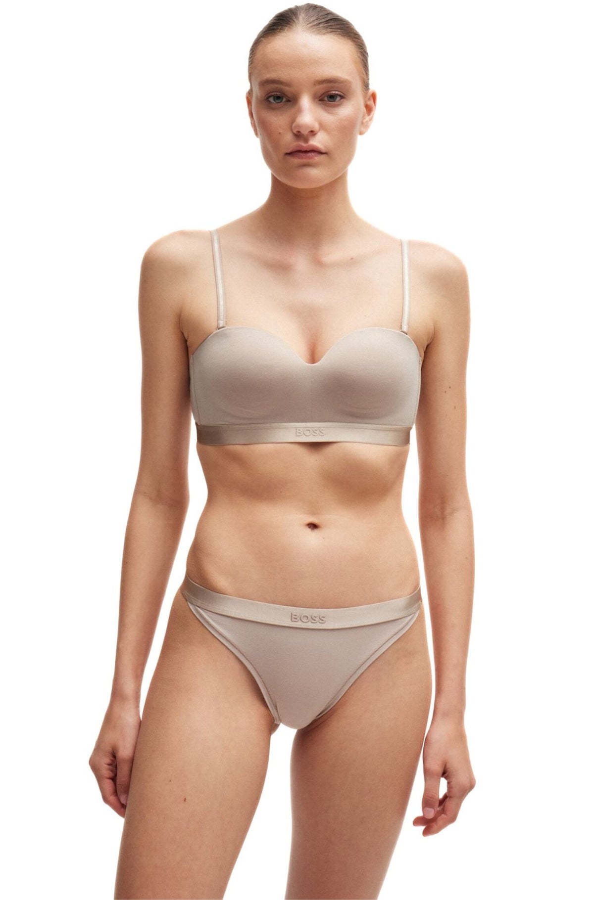 BOSS - Bea Cotton Modal Padded Triangle Bra, Light Beige - Boxers - and - Briefs.net