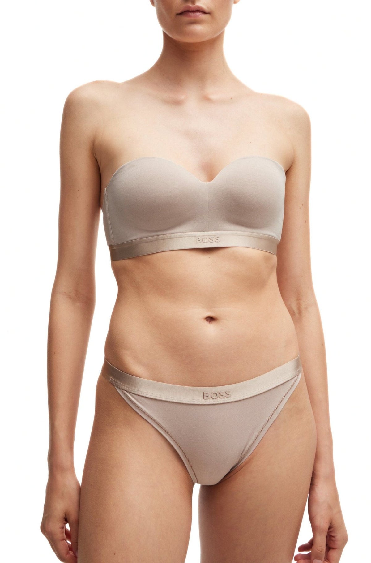 BOSS - Bea Cotton Modal Padded Triangle Bra, Light Beige - Boxers - and - Briefs.net