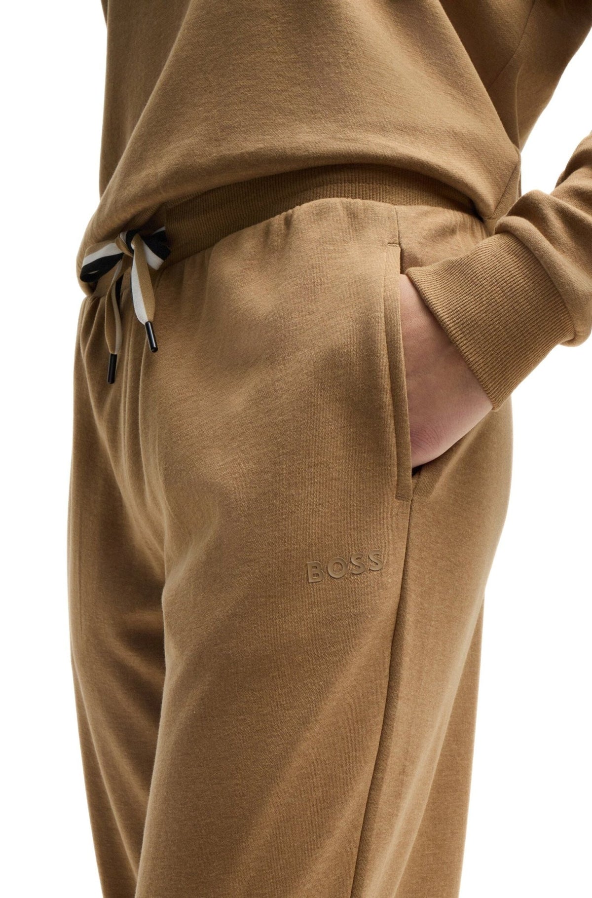 BOSS - Luxe Logo Stripe Jogging Bottoms, Medium Beige - Boxers - and - Briefs.net