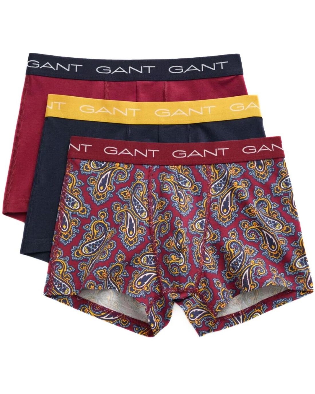 Gant - 3 - Pack Paisley Print Boxer Trunks, Burgundy/navy - Boxers - and - Briefs.net