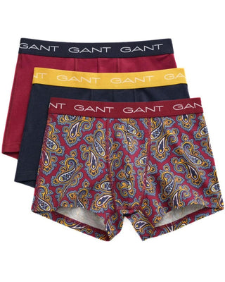 3-Pack Paisley Print Boxer Trunks, Burgundy/navy