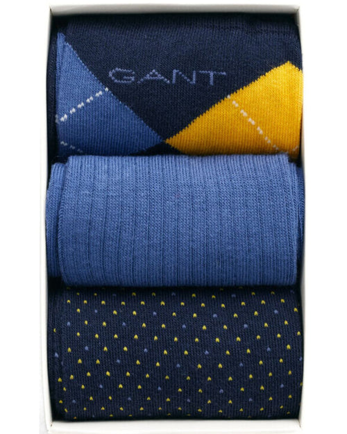 Gant - 3 - Pack Argyle/Ribbed/Dots Socks Gift Box, Blue/Navy - Boxers - and - Briefs.net