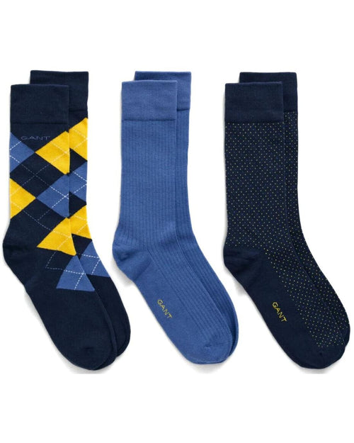 Gant - 3 - Pack Argyle/Ribbed/Dots Socks Gift Box, Blue/Navy - Boxers - and - Briefs.net