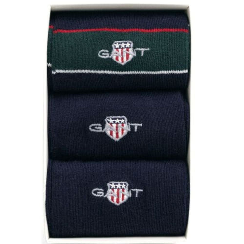 Gant - 3 - Pack Shield Logo Tie Stripe Socks Gift Box, Navy - Boxers - and - Briefs.net