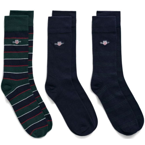 Gant - 3 - Pack Shield Logo Tie Stripe Socks Gift Box, Navy - Boxers - and - Briefs.net
